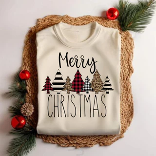 Camiseta Casual Natal Merry Christmas Arvores Colorida 100% Algodão Familia Lançamento Natalino Envio Já