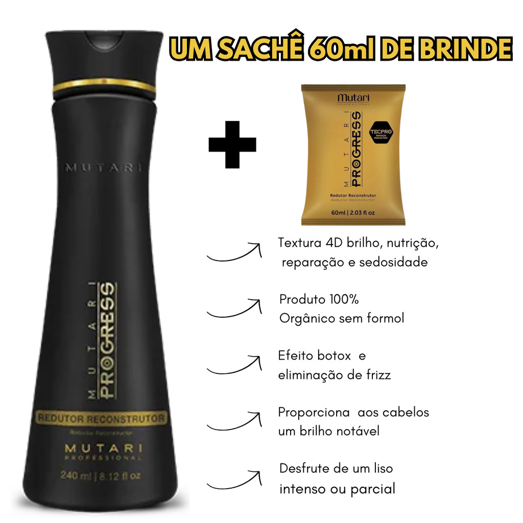 Escova progressiva Mutari Progress em formol 240ml | Shopee Brasil