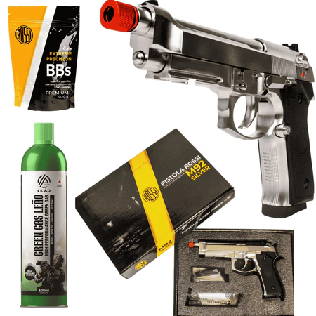 Airsoft GBB Rossi M92 Silver Cromada: Metal, Hop-up Regulável, Velocidade 310 FPS e Trilho Picatinny 22mm