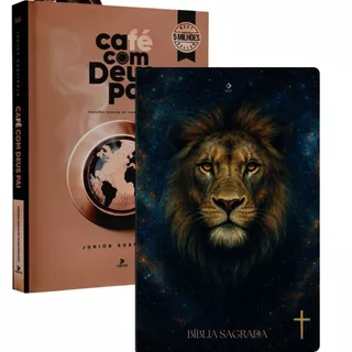 Café com Deus Pai | Porções Diárias de Transformação + Bíblia Sagrada | NVI | Leão Estrelas em Oferta na Shopee