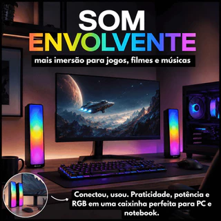 Caixa Som Caixinha P2 para PC Gamer Computador Notebook Iluminação Led RGB