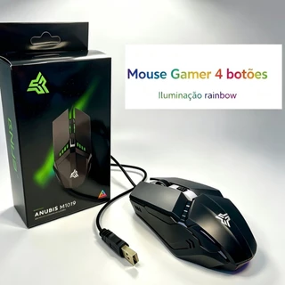 Mouse Gamer 4 botões USB com Fio RGB LED Iluminação Rainbow Resolução Até 1200DPI Design Ergonômico Cabo 1.5m para PC