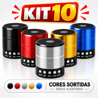Kit 5/10 Mini Caixa de Som Bluetooth WS-887, Portátil, USB, Rádio FM, MP3, P2, SD Card
