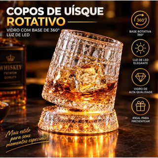 Copo Whisky Giratório 260ml, Copo de Uísque Vidro com Base Giratória