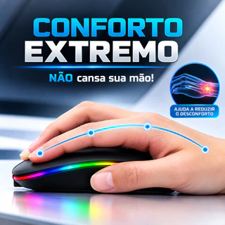 Mouse sem fio dual band receptor nano 2,4ghz / Bluetooth RGB recarregável MS-S350L