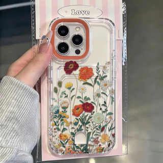 Capa Para iPhone 13 11 12 14 15 16 17 18 Pro Max Transparente Silicone Anti-impact Capinha Card Case Flor colorida