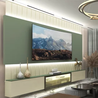 Estante Home para Tv até 115 Polegadas com Led 260cm Soberano Reflecta 100% MDF Off White/Verde Bellagio