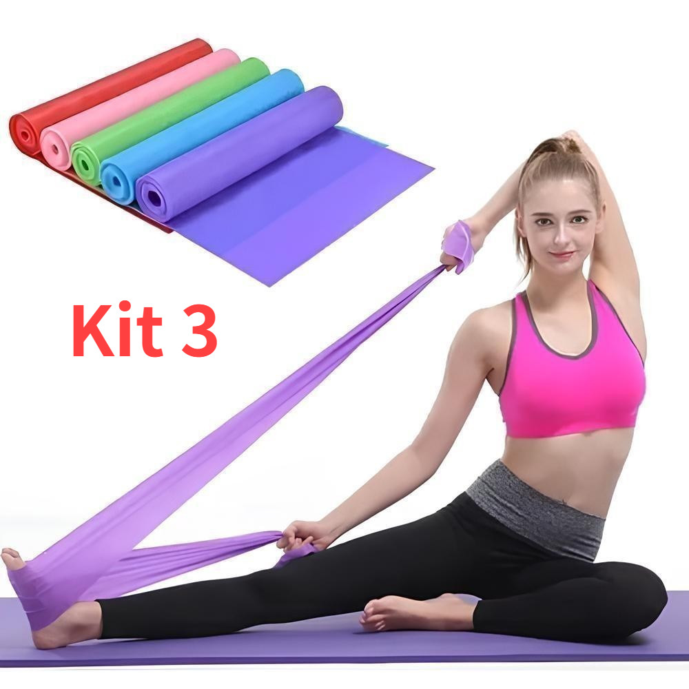 Kit 3 Faixa Elástica Para Exercício de Yoga e Alongamento 150cm jorgestore