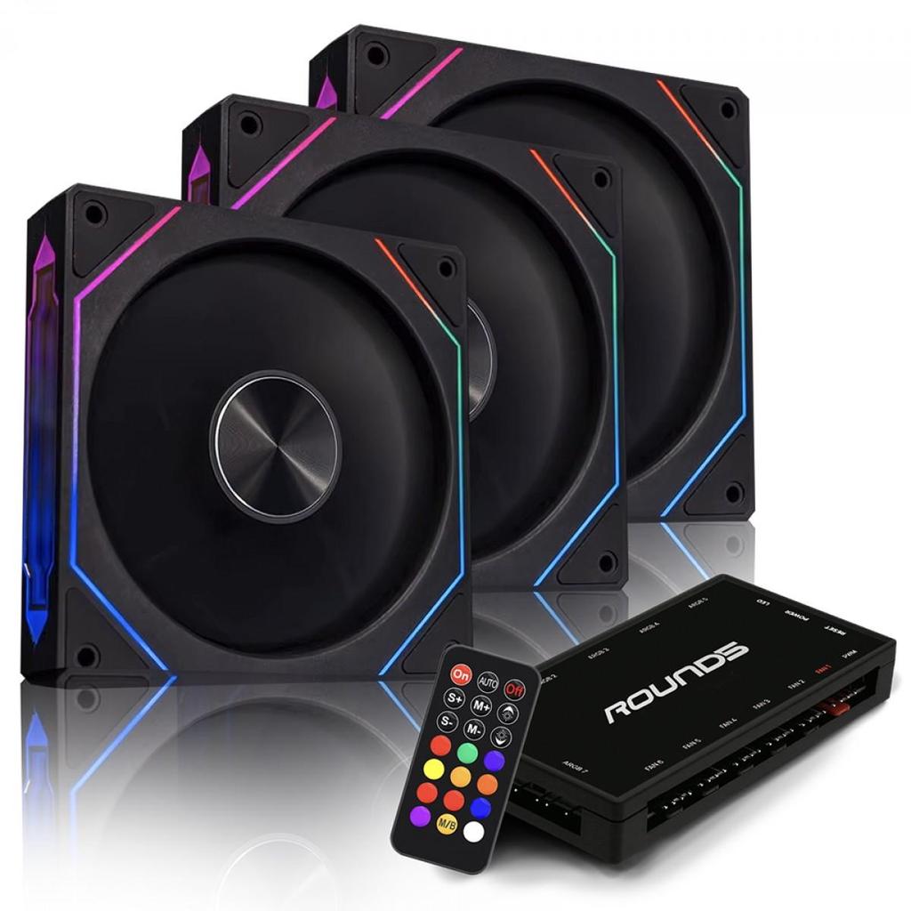 Kit Fan com 3 Unidades Round5 Nordwind Black, Argb, 120mm