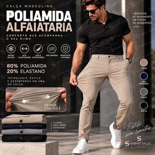 Calça Masculina Poliamida Alfaiataria com Elastano Tecido Gelado