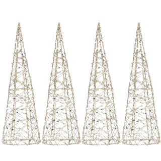 4 Mini Arvore de Natal  Aramada com Glitter Champanhe 20cm
