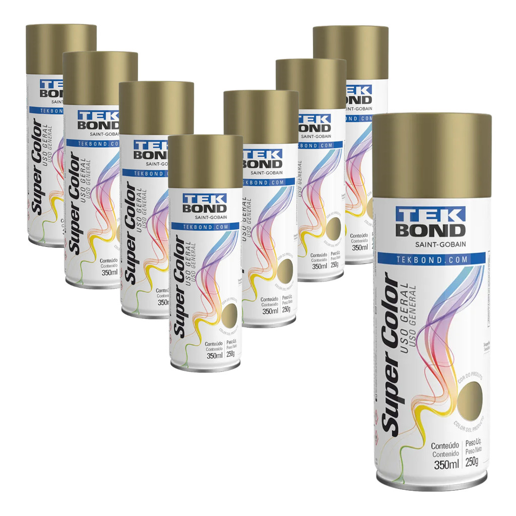 Tinta Spray Uso Geral Dourado Brilhante 350ml Tekbond - Kit com 8 ...