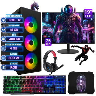 Pc Gamer Montado Kit Intel I7 16gb Ssd 480gb Placa de Vídeo 4gb + Combo Gamer