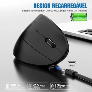 Vertical Mouse Sem Fio com Bluetooth e 2.4G Ergonômico Recarregável Portátil para PC Gamer Notebook