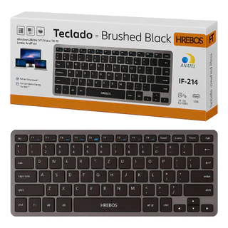 Teclado Slim Bluetooth Usb Wireless Sem Fio Brushed Recarregavel Hrebos Premium Cinza-escuro Português Brasil