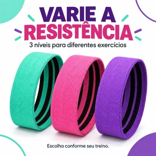 Kit 3 Faixas Elásticas de Tecido Mini Band Hip Antiderrapante Leve Médio Forte Glúteo Perna Treino Academia em Casa