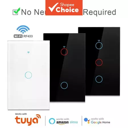 Interruptor Inteligente WiFi Touch Switch Sem Necessidade De Fio Neutro Home 1 2 3 Gang Light 100 240V Funciona Com Alex