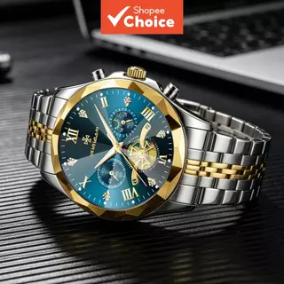 Relógio masculino original de quartzo VA2672 com calendário, luminoso, à prova d’água e pulseira de aço inox, para