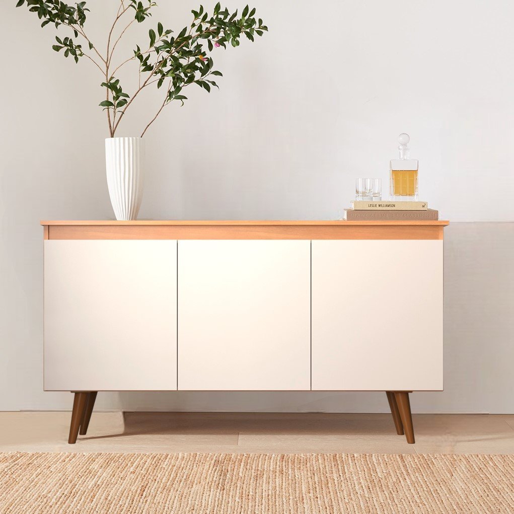 Buffet 3 Portas 136cm Retrô Elza Yescasa Freijó/Off White | Shopee