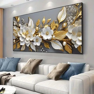 Quadro Decorativo 80x110cm Vitral Flores Dourada Decoração de Parede Hall Luxo Sala Quarto MDF
