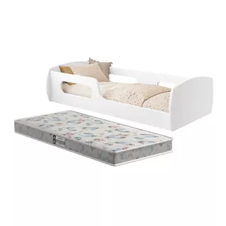 Cama Infantil Montessoriana Com Colchao Proteção Lateral Seguro Baixo Resistente Moderna Branco em Oferta na Shopee