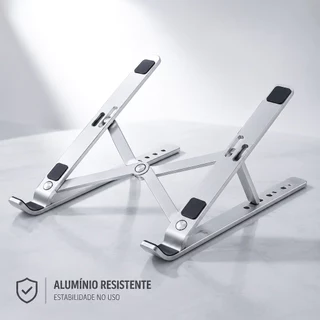 Suporte de Alumínio para Notebook, Ajustável em 6 Ângulos, Dobrável e Compatível com 10 a 17 Pol.