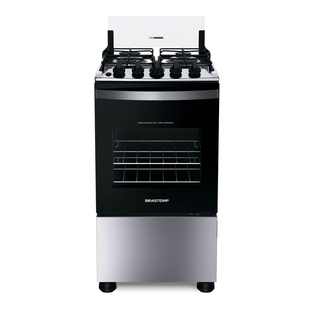 Fogão Brastemp 4 Bocas Inox com Duas Prateleiras com Alturas Ajustáveis - BFO4NBR