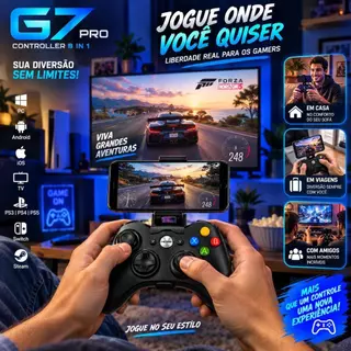 Controle Gamer G7 Pro 8 em 1 Bluetooth para PC, Android, iOS, TV e Consoles