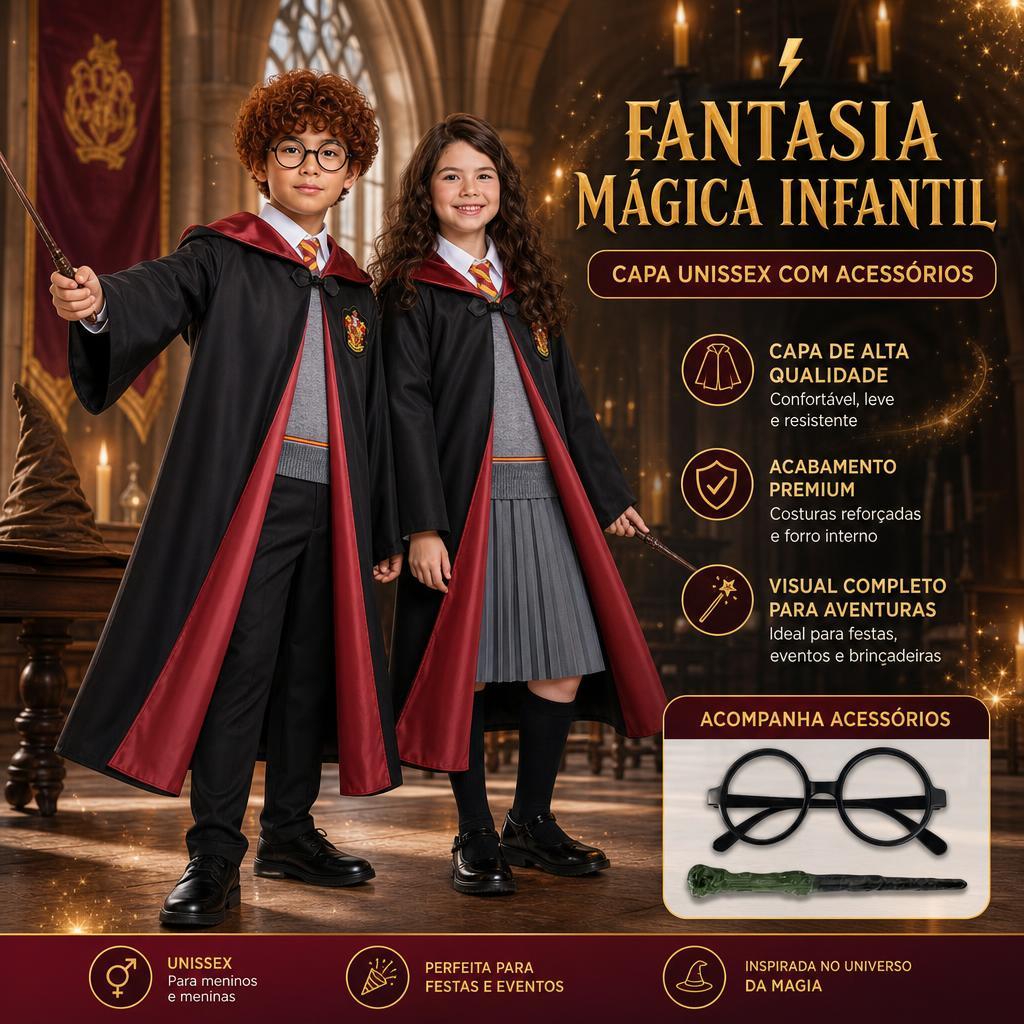 Fantasia Capa Harry Potter Luxo Infantil Halloween Hermione Acessórios ...