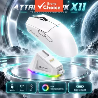 Mouse Gamer Tri-Modo ATTACK SHARK X11, Sensor PAW3311, DPI 800–22000, Taxa 125-1000 Hz, Interruptores HUANO, Bateria 300