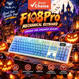 Teclado Mecânico Sem Fio Aula F108 Pro Wind Spirit, Tri-Modo, RGB, Hotswap, Gasket, Bluetooth, 2.4G, 108 Teclas,