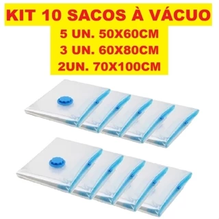 Kit 10 Sacos Á Vácuo Reutilizável Transparente Com Válvula E Bomba USB Recarregável Bivolt em Oferta na Shopee