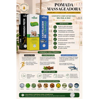 Kit com 12 Unidades - 4 Pomada Preta 4 Pomada A Canela do Véio 4 Pomada Cartilagem de Tubarão Massageadora 150G Apinil
