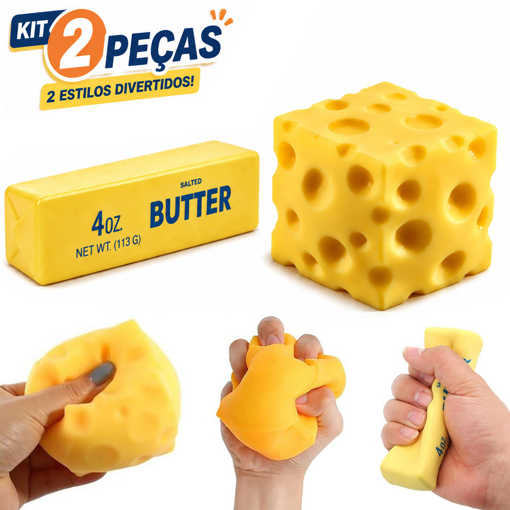 Squishies Manteiga e Queijo Brinquedos Sensoriais Antiestresse Macios para Apertar Fidget Toy