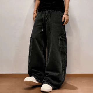 Calça Cargo Masculina 6 Bolsos Streetwear Sarja Casual Militar Urbana Larga Skate Hip Hop Confortável Moda Masculina