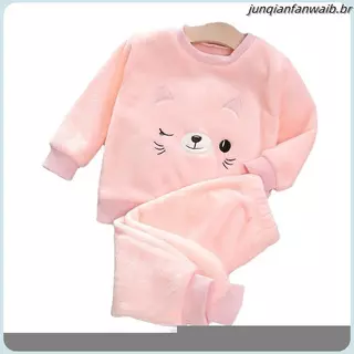 Desenho Animado Baby Boy Girl Winter Warm Thicken Flannel Fleece Tops + Pants Conjunto De 2 Peças Pijamas Crianças Pequ em Oferta na Shopee