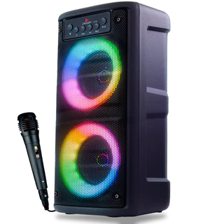 Caixa de Som Bluetooth LED RGB PartyBox P2 Potente Karaokê Com Microfone FM