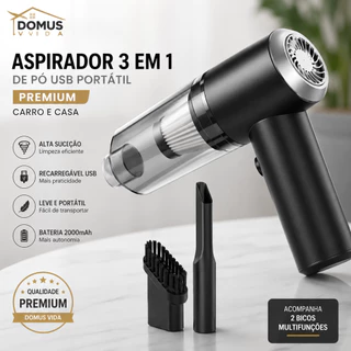 Mini Aspirador de Pó Portátil 3 em 1 USB Sem Fio 2000mAh para Veículos e Ambientes