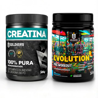 Kit Creatina Monohidratada + Pré Treino Evolution 300g Aminoácidos Essenciais - Soldiers Nutrition