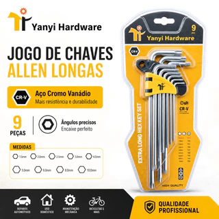 Jogo Chave Torx Extra Longa 9 Peças Aço CR‑V T10‑T50 Chave L Estrela Ferramenta Manual Reparo Automotivo Móveis Oficina