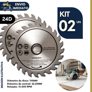 Kit 2 Disco de Corte Madeira 110mm 24 Dentes Widea Serra Circular Esmerilhadeira Profissional