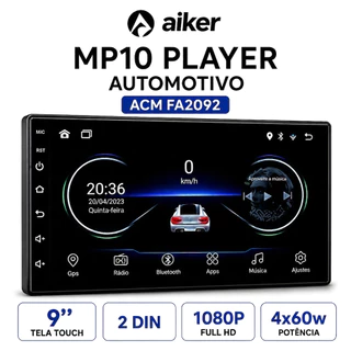 Central Multimídia Automotiva 9" 2 DIN Touch 1080P CarPlay Android Auto Bluetooth Câmera de Ré