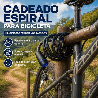 Cadeado de Cabo de Aço Espiral Bike com Proteção Antifurto Estrutura Durável e Flexível para Transporte Fácil