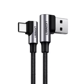 CABO DE DADOS UGREEN USB PARA USB-C NYLON TRANCADO 90 GRAUS 2M 3A US176 PRETO - 20857