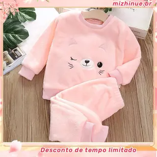 Desenho Animado Baby Boy Girl Winter Warm Thicken Flannel Fleece Tops + Pants Conjunto De 2 Peças Pijamas Crianças Pequ em Oferta na Shopee