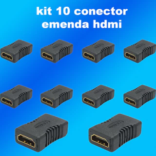 kit 10 Adaptador Compatível com HDMI Feminino para Feminino Extensor Conector de Cabo