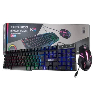 Kit Teclado Mouse Gamer K8 LED Iluminado USB para PC Notebook