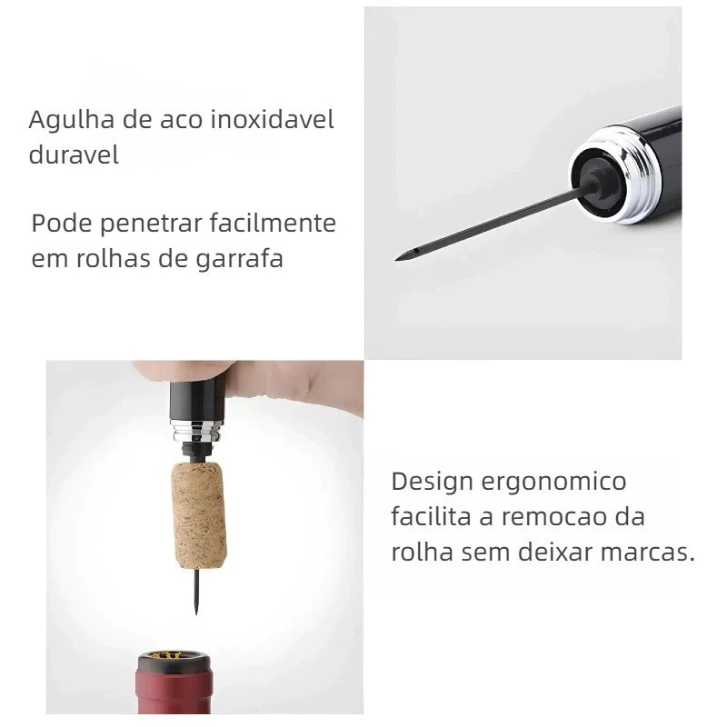 Abridor de Vinho Pneumático 2 em 1 com Agulha Inox e Cortador de Lacre miniatura 4