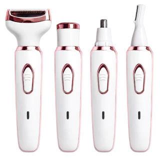 Barbeador Elétrico Feminino 4 Em 1 Depilador Aparador Corpo Íntimo Facial Nariz USB Recarregável