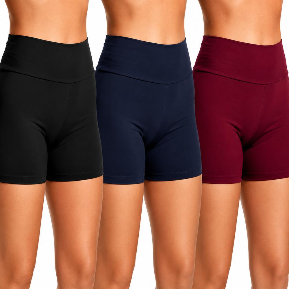 Imagem do produto Kit 3 Short Academia Feminino Curto Cintura Alta Conforto Fitness Treino Zero Transparência Adulto
